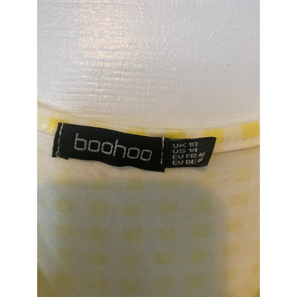 Boohoo Yellow Gingham Babydoll Dress V-Neck Short Sleeve‎ Smock US 14 Womens